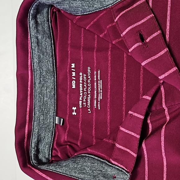 Under Armour The Playoff Polo Short Sleeve Maroon & Pink Stripe Size M #M-158 - Picture 4 of 9